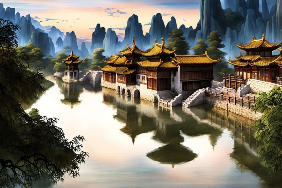 小孩在河里游泳