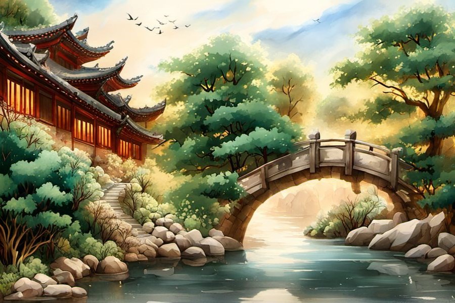 坐船在水上行始