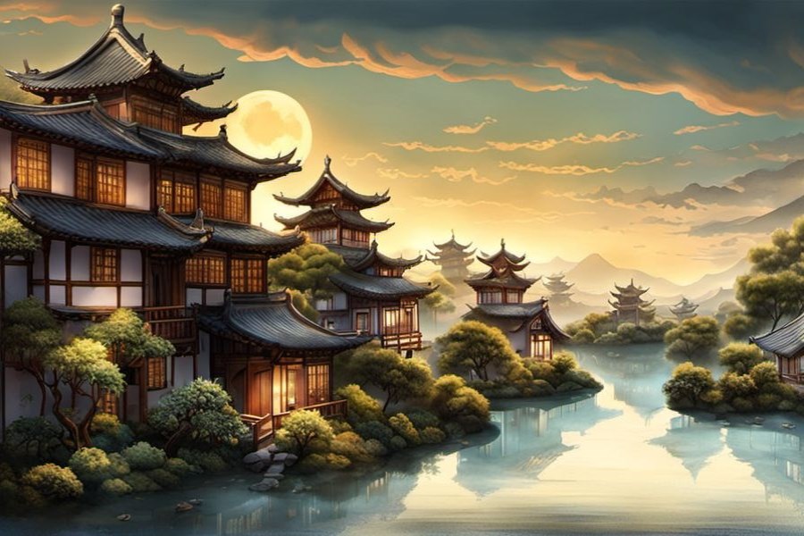 坐船在水上行驶