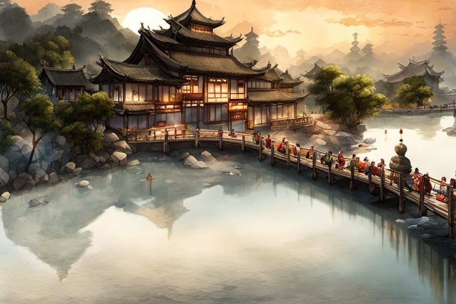 坐船在水上