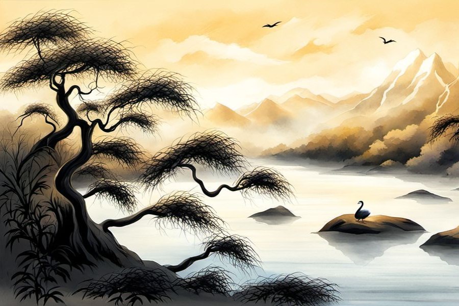 在湖里游泳