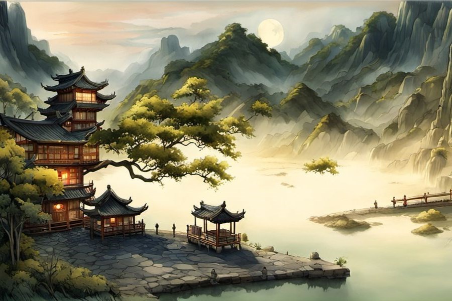 在河边洗衣服