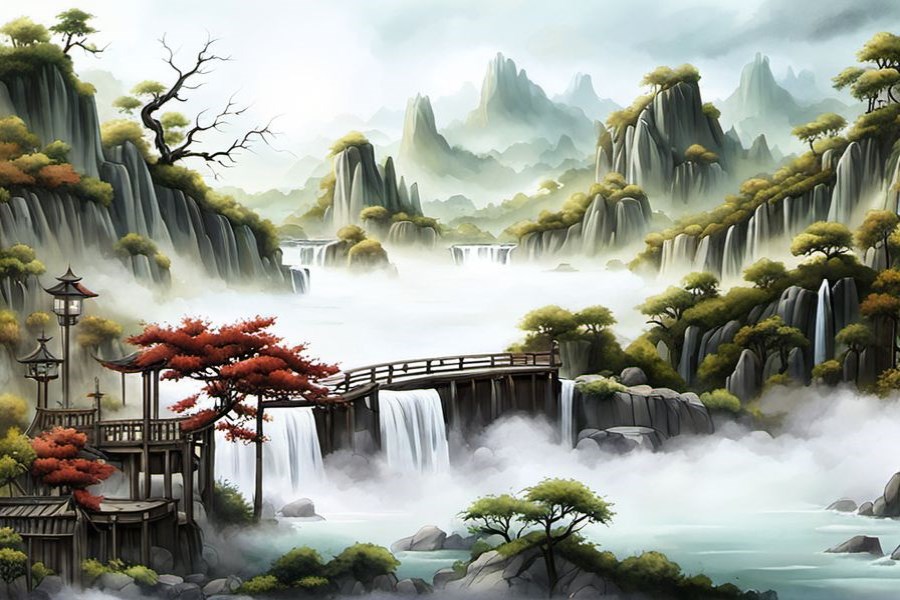 桥被水淹没