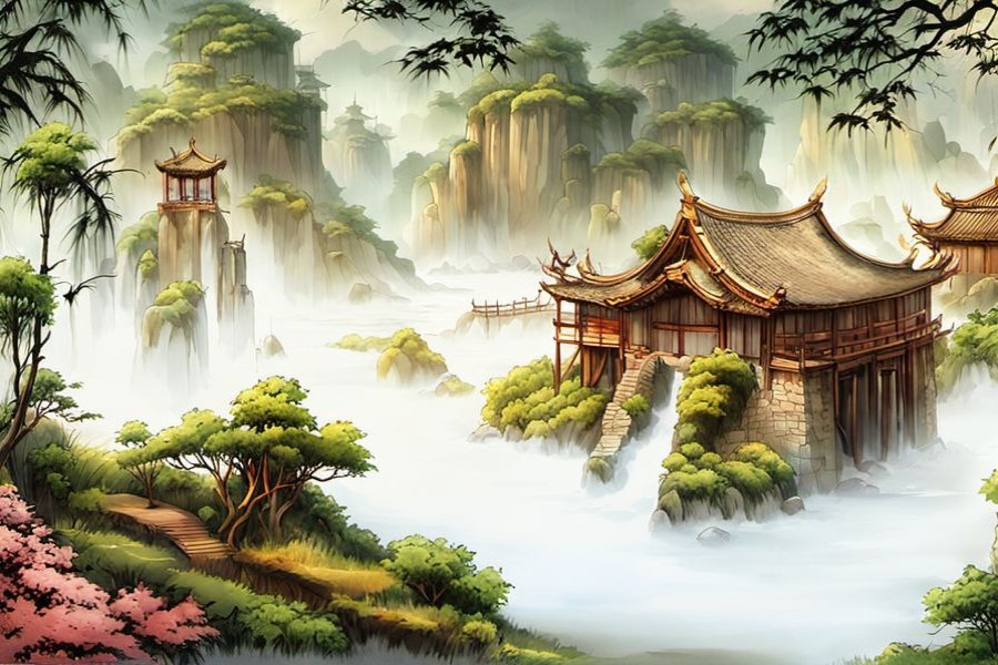 在河里淘米