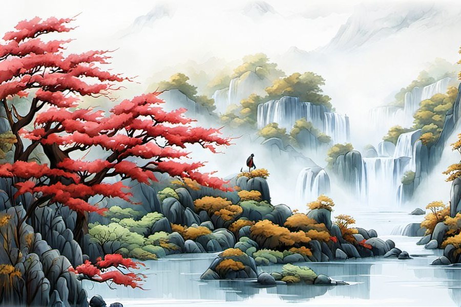 狼狗和绵羊在山上叫