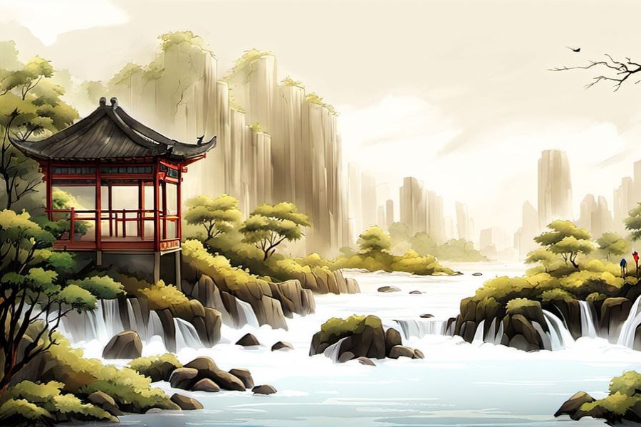 房子门口有柏树