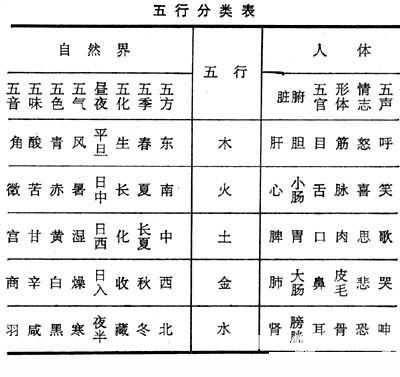 五行和人体的对应关系